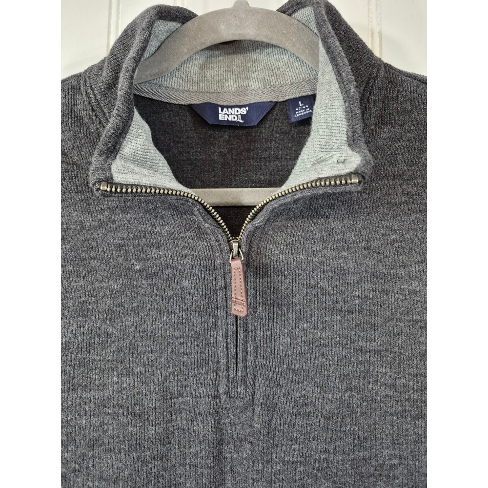 Lands End Mens Quarter Zip Pullover Sweater Gray Heather L 42-44 Cotton Blend - Picture 3 of 10